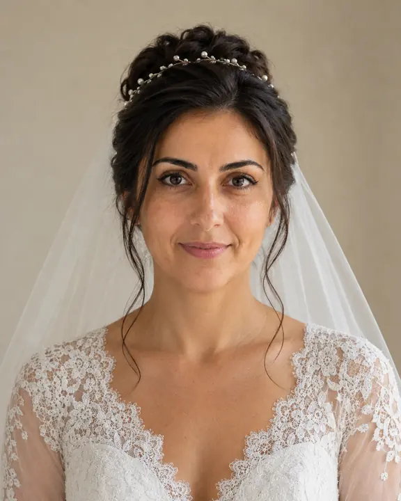 բարձր հանգույց քողով — հարսանեկան սանրվածք